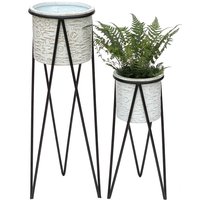 Dandibo - Blumenhocker mit Topf Metall Schwarz Weiß 2er Set Blumenständer 96043 Blumensäule Modern Pflanzenständer Pflanzenhocker von DANDIBO