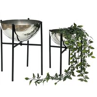 Dandibo - Blumenhocker Metall mit Topf Schwarz Silber 2er Set Blumenständer 96257 Blumensäule Modern Pflanzenständer Pflanzenhocker von DANDIBO