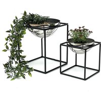 Blumenhocker Metall mit Topf Schwarz Silber Blumenständer 96256 2er Set Blumensäule Modern Pflanzenständer Pflanzenhocker - Dandibo von DANDIBO