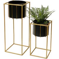 Dandibo - Blumenhocker mit Topf Metall Gold Schwarz Eckig 2er Set Blumenständer 96035 Blumensäule Modern Pflanzenständer Pflanzenhocker von DANDIBO