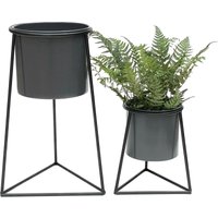 Dandibo - Blumenhocker mit Topf Metall Schwarz 2er Set Blumenständer 96052 Blumensäule Modern Pflanzenständer Pflanzenhocker von DANDIBO