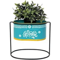 Dandibo - Blumenhocker mit Topf Metall Stehend Blau Oval 27 cm Blumenständer 96526 m Blumensäule Modern Pflanzenständer Pflanzgefäß von DANDIBO