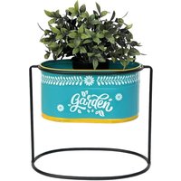 Blumenhocker mit Topf Metall Stehend Blau Oval 27 cm Blumenständer 96526 m Blumensäule Modern Pflanzenständer Pflanzgefäß - Dandibo von DANDIBO