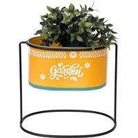 Dandibo - Blumenhocker mit Topf Metall Stehend Orange Oval 30 cm Blumenständer 96526 l Blumensäule Modern Pflanzenständer Pflanzgefäß von DANDIBO
