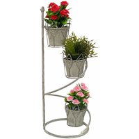 Blumentreppe Innen Metall Weiß Grau Rund 75 cm Blumenständer mit 3 Töpfe 96131 Blumenständer Blumensäule Pflanzenständer Balkon Vintage - Dandibo von DANDIBO