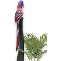 Dandibo - Deko Figur Papagei Nr.38 Vogel aus Holz Skulptur Violett Rot 100 cm Holzvogel Handgeschnitzt Stehend Tierfigur Schnitzskulptur von DANDIBO