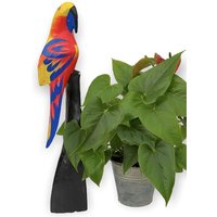 Dandibo - Deko Figur Papagei Nr.54 Vogel aus Holz Skulptur Gelb Rot 50 cm Holzvogel Handgeschnitzt Stehend Tierfigur Schnitzskulptur von DANDIBO