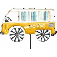 Dandibo - Gartenstecker Metall Bus Auto xl 160 cm Gelb Weiß 96104 Windspiel Willkommen Windrad Wetterfest Gartendeko Gartenstab Bodenstecker Mini Van von DANDIBO