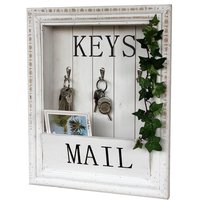 Dandibo - Wandorganizer Vintage Schlüsselbrett Holz mit Ablage 18SE011 Weiß 38 cm Schlüsselboard Briefablage Schlüsselkasten Shabby Chic Memoboard von DANDIBO
