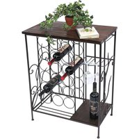 Weinregal mit Holzablage 12977 Flaschenregal mit Glashalter 83 cm Braun Metall Holz Flaschenhalter Weinschrank Regal Stehend - Dandibo von DANDIBO