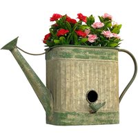 Dandibo - Vogelhaus mit Blumentopf zum Aufhängen Metall Deko Gießkanne wetterfest 481999 Nistkasten 40 cm Futterstation für Vögel Shabby Metallkanne von DANDIBO