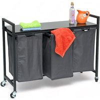 Wäschekorb 3 Fächer mit Ablage Schwarz Metall 96500 Wäschesammler Wäschewagen mit Rollen Wäschebox Wäschekorb Wäschesack Modern - Dandibo von DANDIBO