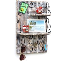 Dandibo - Wandorganizer Holz Weiß Vintage Schlüsselbrett mit Ablage 93909 Schlüsselboard Briefablage Schlüsselkasten Shabby Chic Memoboard Wandregal von DANDIBO