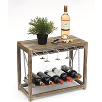 Weinregal Holz Braun mit Ablage 47 cm Flaschenregal mit Glashalter 9202-R Flaschenhalter Weinschrank Regal stehend - Dandibo von DANDIBO