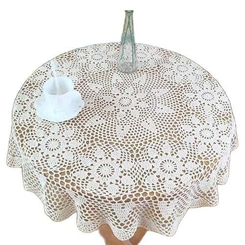 DANETI Tischdecke, rund, handgefertigt, Blumen, gehäkelt, für Küche, Kaffee, Tee, Party, Heimdekoration, 120 cm, Beige von DANETI