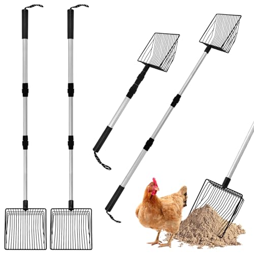 Hühnerkotschaufel, 3-in-1 verstellbare Hühnerkotschaufel, antihaftbeschichtet, Metall, Reinigungswerkzeug, Schaufel für Hühnerstall, Zubehör, Kotschaufel zum Sieben von Hühnersand und Holzspänen, 2 von DANHMAO