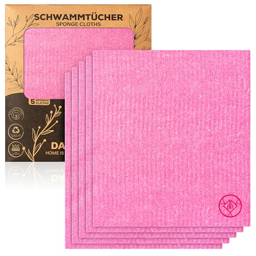 DANIHOME® 5er-Set Premium Schwammtücher in Pink | Vielseitig in Küche und Haushalt | Nachhaltig, Waschbar, Wiederverwendbar | Spüllappen & Geschirrtücher in Einem | Für Sauberkeitsliebhaber von DANIHOME