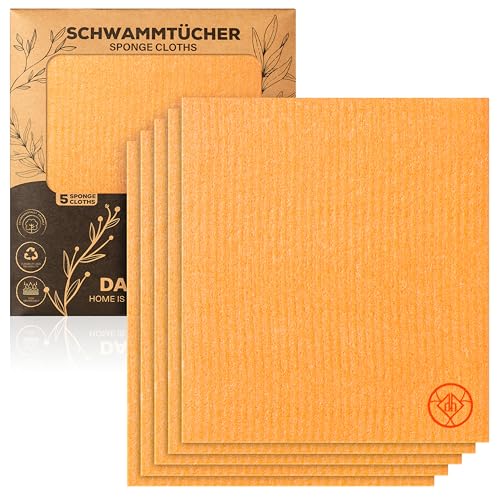 DANIHOME® Schwammtücher & Spültücher Set in Orange 5er-Set - Vielseitige Waschlappen, Geschirrtücher Baumwolle & Spüllappen - Nachhaltige, Effiziente Haushaltshilfe - Deine Wahl für Sauberkeit von DANIHOME