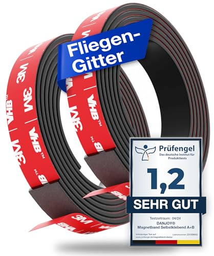 DANJOY® Magnetband A+ B selbstklebend (1m) I Starker Kleber - Starker Magnet I Magnetstreifen mit extra starkem 3M-VHB Kleber I Ideal als Fliegengitter Fenster Magnet uvm. von DANJOY