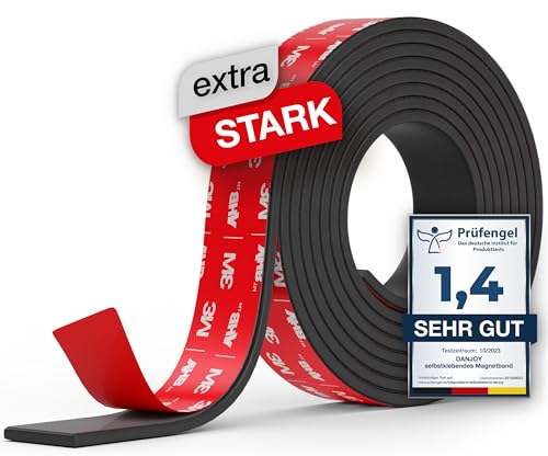 DANJOY® Magnetband selbstklebend (2m) I Starker Kleber - Starker Magnet I Magnetstreifen mit extra starkem 3M-VHB Kleber für Messer, Whiteboard uvm. von DANJOY