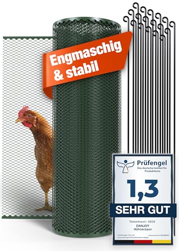 DANJOY Hühnerzaun I 120cm hoch I 25m lang I Der Zaun für Hunde oder Kleintiere ist besonders engmaschig, stabil - kein Durchhängen I 20x Befestigungen I Hundezaun Garten - Grün DANJOY Hühnerzaun I 120cm hoch I 25m lang I Der Zaun für Hunde oder Kleintiere ist besonders engmaschig, stabil - kein Durchhängen I 20x Befestigungen I Hundezaun Garten - Grün von DANJOY