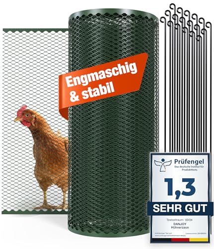 DANJOY Hühnerzaun I 90cm hoch I 25m lang I Der Zaun für Hunde oder Kleintiere ist besonders engmaschig, stabil - kein Durchhängen I 20x Befestigungen I Hundezaun Garten - Grün DANJOY Hühnerzaun I 90cm hoch I 25m lang I Der Zaun für Hunde oder Kleintiere ist besonders engmaschig, stabil - kein Durchhängen I 20x Befestigungen I Hundezaun Garten - Grün von DANJOY