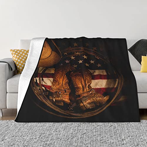 203,4 x 152,4 cm, amerikanische Flagge mit Cowboy-Stiefeln, Flanell-Wolldecke, leichte, weiche und bequeme flauschige Decke, geeignet für Sofa, Bett, Geschenke schwarz von DANLIM