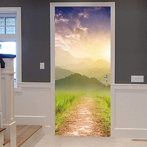 3D Art Türaufkleber Berg Sonnenaufgang Landschaft Tür Wandkunst Aufkleber Abnehmbarer Selbstklebender Wandtattoo Für Die Inneneinrichtung 90 X 200 Cm von DANLIM