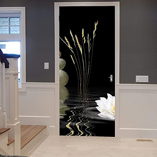 3D Innentür Türposter Türtapete Türaufkleber 80 X 200 Cm Stein Weiß Lotus Lilie Blume Zen Selbstklebend Türfolie Poster Tapete Wandtattoo Tür Wandbild Aufkleber Schlafzimmer Bad Büro Hause Deko von DANLIM