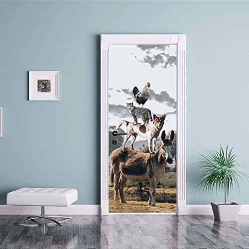 3D Tür Wandbild Aufkleber Tier Hund Katze Schlafzimmer Haus Dekoration Wohnzimmer Tür Aufkleber Tür Wrap Wandbild Tapete Poster Selbst Kleber Abnehm 77 X 200 Cm von DANLIM