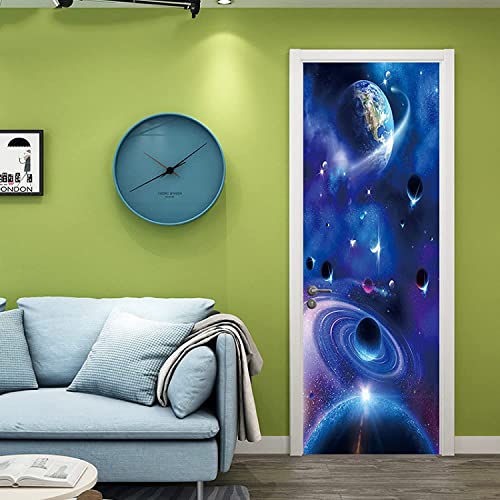 Türfolie Türtapete Türposter Selbstklebend 3D Fototapete Klebefolie Tür Mit Motiv Türaufkleber Kinderzimmer Blauer Universum Galaxienraum 77 X 200 Cm von DANLIM