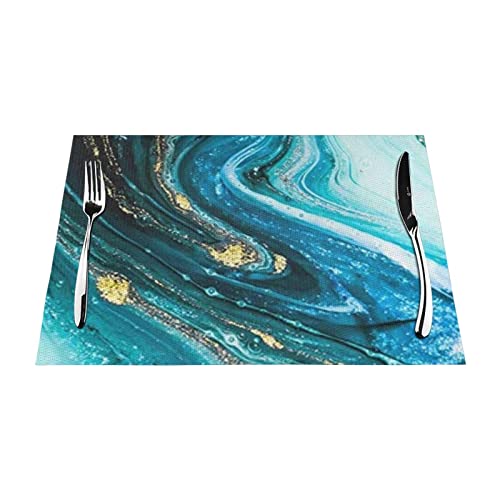 Türkis Blau Gold Marmor Tischsets 4er Set, Hitzebeständig Rutschfest Vinyl Platzset Abwaschbar PVC Gewebt Tischsets für Esstisch Küchentisch von DANLIM