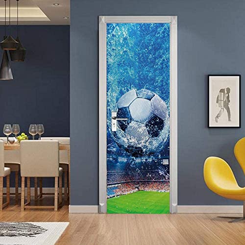 Türtapete Wandbildemoderne Fußball 3D Wohnzimmer Schlafzimmer Abnehmbar Selbstklebend Tür Poster Mauer Aufkleber Aufkleber Für Innentüren Kind 90 X 200 Cm von DANLIM