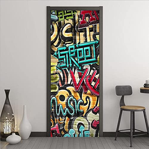 Türtapete Wandbildemoderne Graffiti-Musik 3D Wohnzimmer Schlafzimmer Abnehmbar Selbstklebend Tür Poster Mauer Aufkleber Aufkleber Für Innentüren Kind 80 X 200 Cm von DANLIM