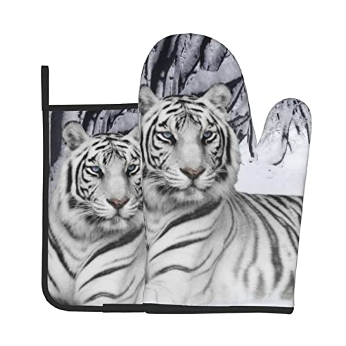 White Tiger Ofenhandschuhe und Topflappen Sets Grillhandschuhe Hohe Hitzebeständigkeit Backen Haushalt Küche Liefert von DANLIM