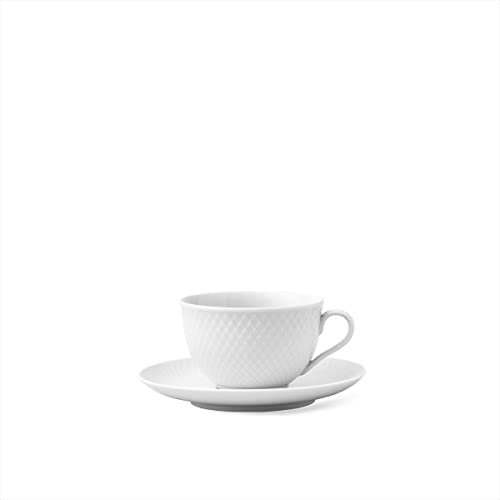 Lyngby Porcelæn Teetasse mit Untertasse 24 cl Rhombe aus Porzellan, Weiss von DANMARK LYNGBY