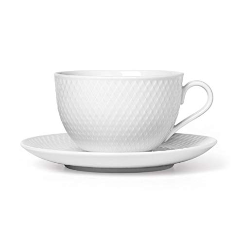 Lyngby Porcelæn Teetasse mit Untertasse 39 cl Rhombe klassisch Zeitlos, Weiss von DANMARK LYNGBY