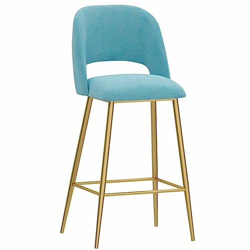 DANNMPX Barhocker 2 Stück Barhocker Aus Metall, Mit Samt Gepolsterte Hohe Hocker Mit Gebogener Rückenlehne, Esszimmerstühle Für Zuhause Und Die Küche Mit Goldener Fußstütze Barstuhl(Light Blue) von DANNMPX