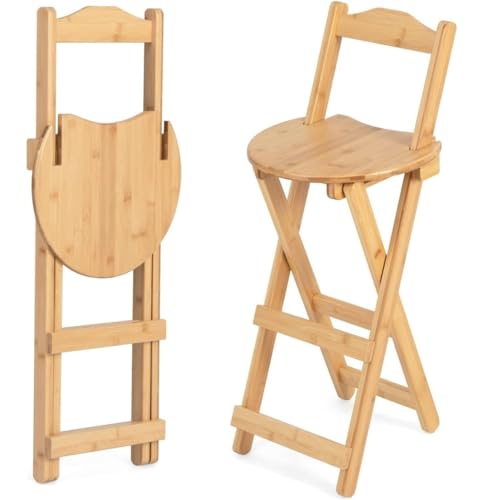 DANNMPX Barhocker 2er-Set Klappbarer Thekenhocker Aus Bambus Mit Rückenlehne Und Fußstütze, Frühstücks- Und Esszimmerstühle Für Die Küche Zu Hause Barstuhl(A) von DANNMPX