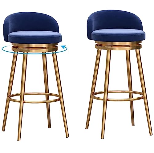 DANNMPX Barhocker Drehbare Barhocker, 2er-Set, Höhenverstellbare Hockerstühle, Gepolsterte Barhocker Mit Goldenem Metallrahmen Barstuhl(Blue,75cm Sitting Height) von DANNMPX