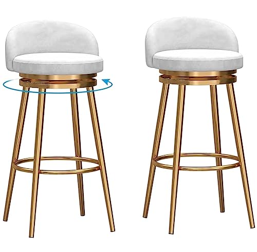 DANNMPX Barhocker Drehbare Barhocker, 2er-Set, Höhenverstellbare Hockerstühle, Gepolsterte Barhocker Mit Goldenem Metallrahmen Barstuhl(White,65cm Sitting Height) von DANNMPX