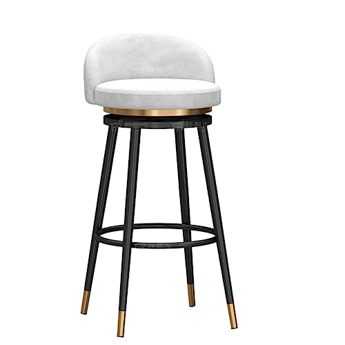 DANNMPX Barhocker Runder Barhocker, Um 360° Drehbarer Stuhl, Home-Rückenstuhl, Barhocker Für Den Vorderen Schreibtisch, Schwarze Beine, Samtoberseite Barstuhl(White,75cm Sitting Height) von DANNMPX