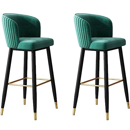 DANNMPX Barhocker Samt-Barhocker Im 2er-Set Mit Rückenlehne, Fußstütze, Gepolsterte Küchen-Barstühle Für Die Frühstücksbar Barstuhl(Grün,65cm Sitting Height) von DANNMPX