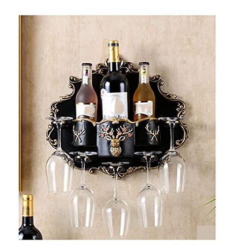 DANNMPX Weinregale Wandmontiertes Weinregal Mit 5 Weinglashaltern Weinflaschenregal Wohnzimmer Bar Wandregal Für Bartheke Küche(A-Black) von DANNMPX