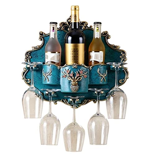 DANNMPX Weinregale Wandmontiertes Weinregal Mit 5 Weinglashaltern Weinflaschenregal Wohnzimmer Bar Wandregal Für Bartheke Küche(A-Blue) von DANNMPX