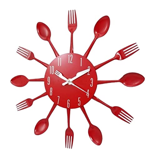 Dekorative Wanduhren Quarz-Wanduhr, Modernes Design, Wanduhr, Edelstahl, Messer Und Gabel, Große Küche Wanduhr(Rood) von DANNMPX