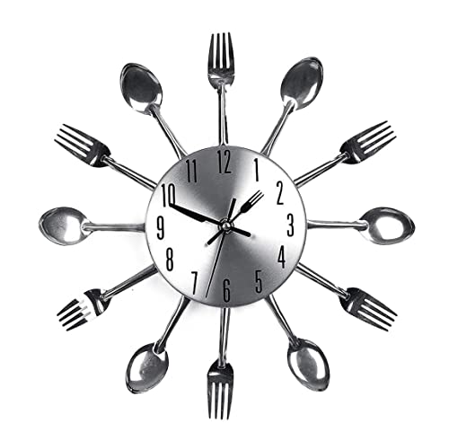 Dekorative Wanduhren Quarz-Wanduhr, Modernes Design, Wanduhr, Edelstahl, Messer Und Gabel, Große Küche Wanduhr(Silver) von DANNMPX