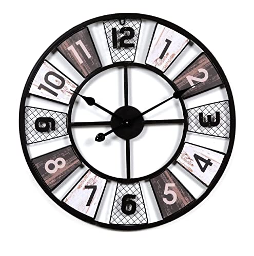 Dekorative Wanduhren Runde Wanduhr, 24 Zoll, Leise, Nicht Tickende Ziffern, Rustikale Uhr, Metall, Übergroße Wanduhr Mit Quarzwerk Wanduhr von DANNMPX
