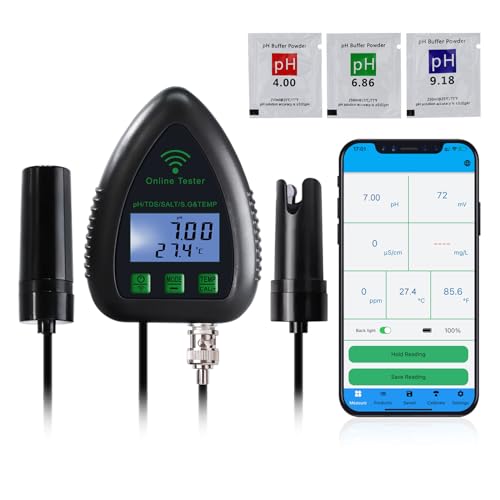 5 in 1 pH TDS SG Temp Salinitätstester Datenaufzeichnung Wasserqualitätstester für Aquarium, Aquakulturteich usw Intelligente Fernüberwachung von DANOPLUS