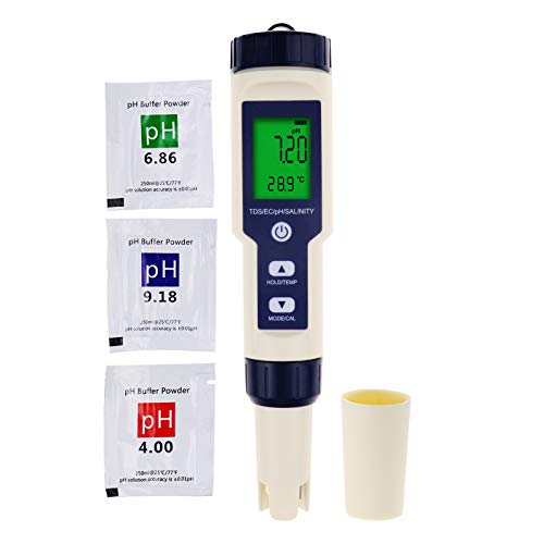 DANOPLUS 5 in 1 Digital pH Meter mit TDS/EC/Salzgehalt/Temperatur Messung Wasserdicht Höchst Genau Multi-Parameter Prüfer… von DANOPLUS